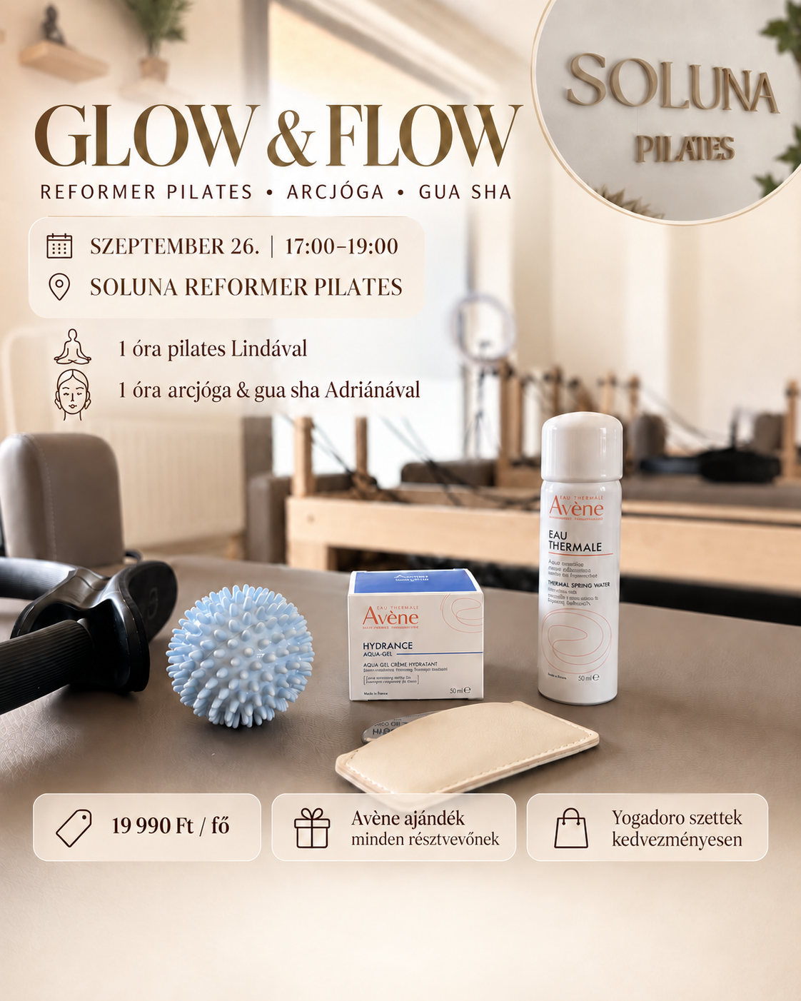 Glow & Flow: reformer pilates, arcjóga és gua sha – szeptember 26., 17–19 óra